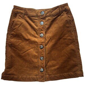 Cabi Women's Corduroy Button Front Mini Skirt Stretch Size 4 Brown Solid Pockets